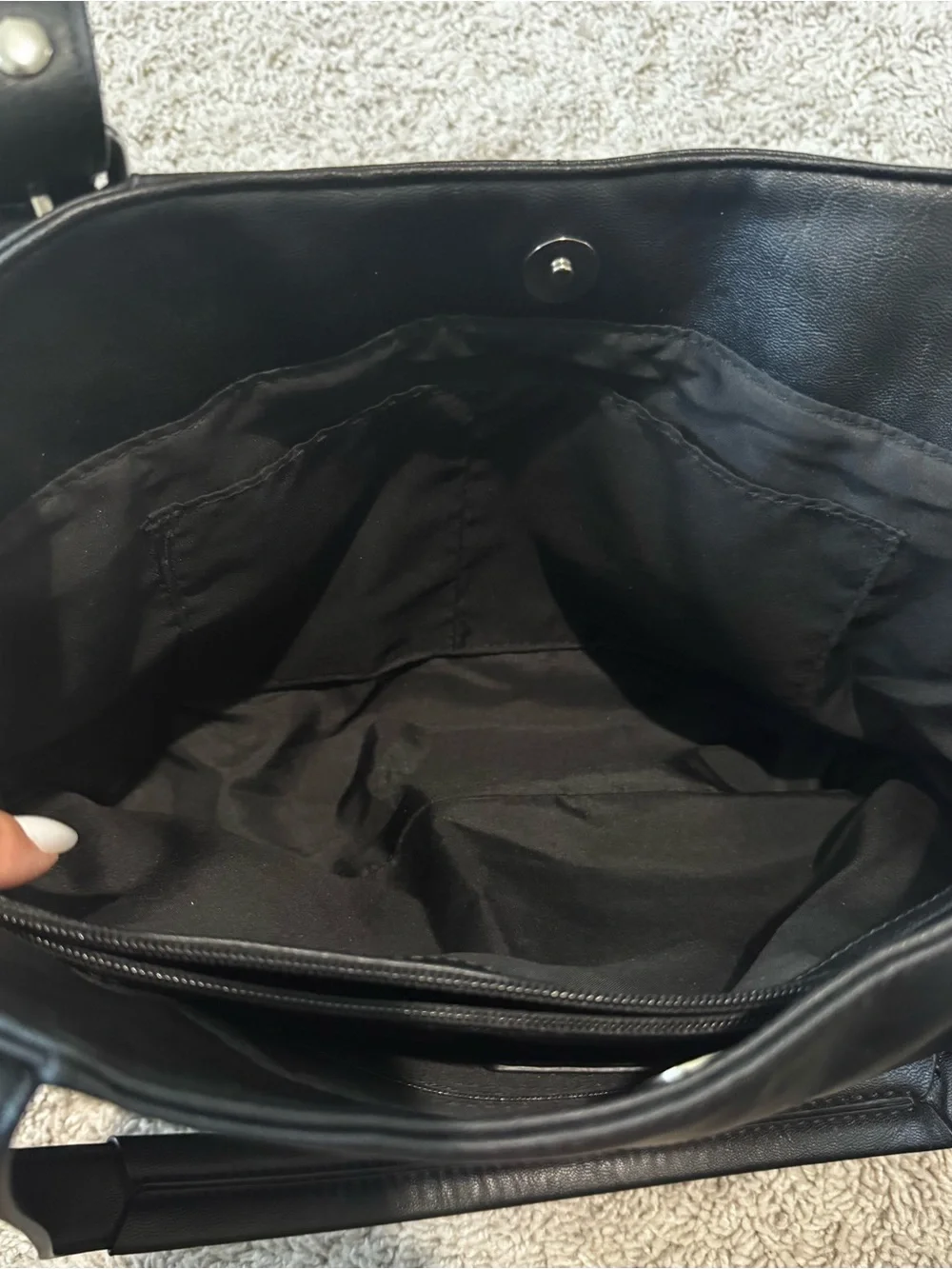 Relic Black Shoulder Tote with Silver Emblem